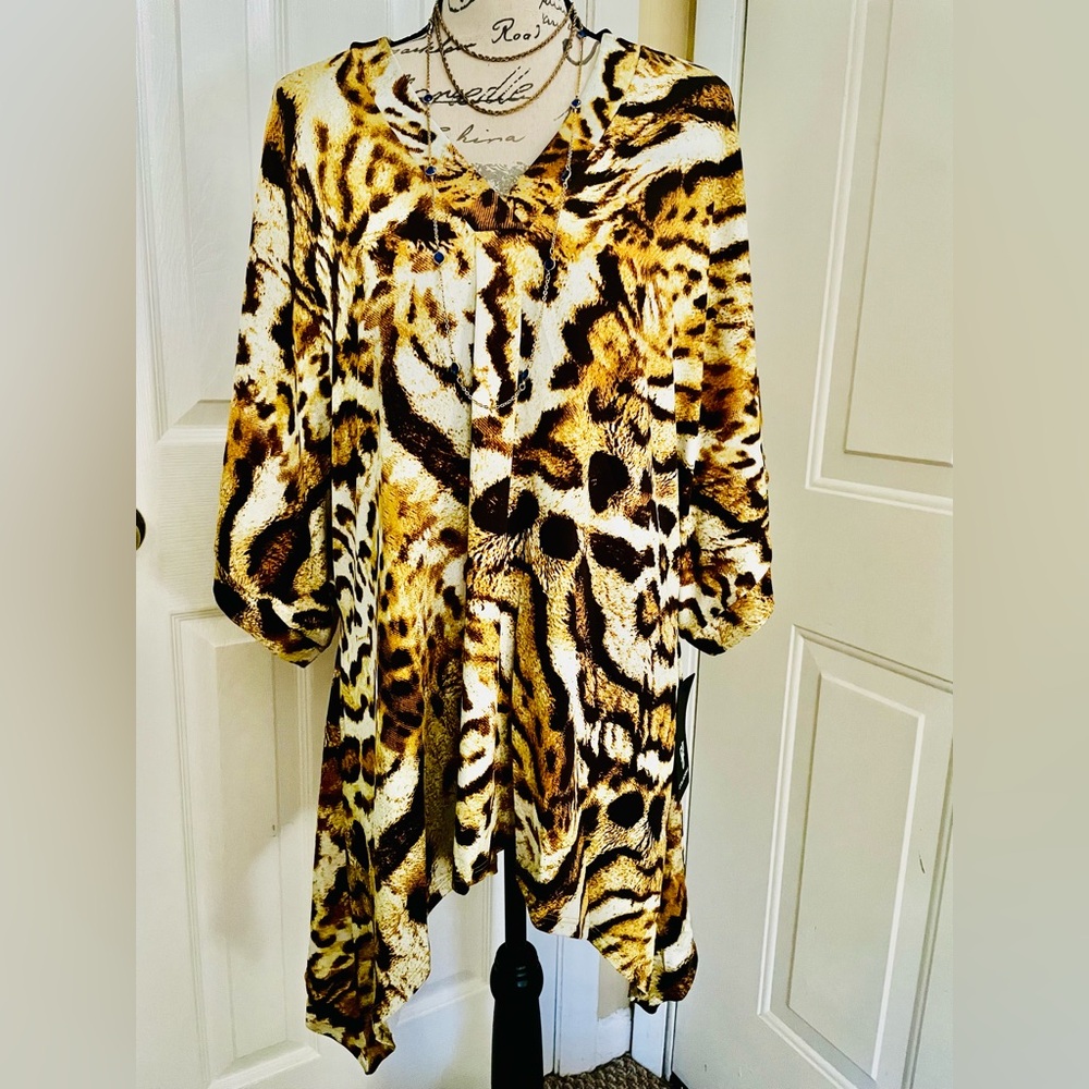 Coldesina Animal Print Tunic Top - Brown and Black